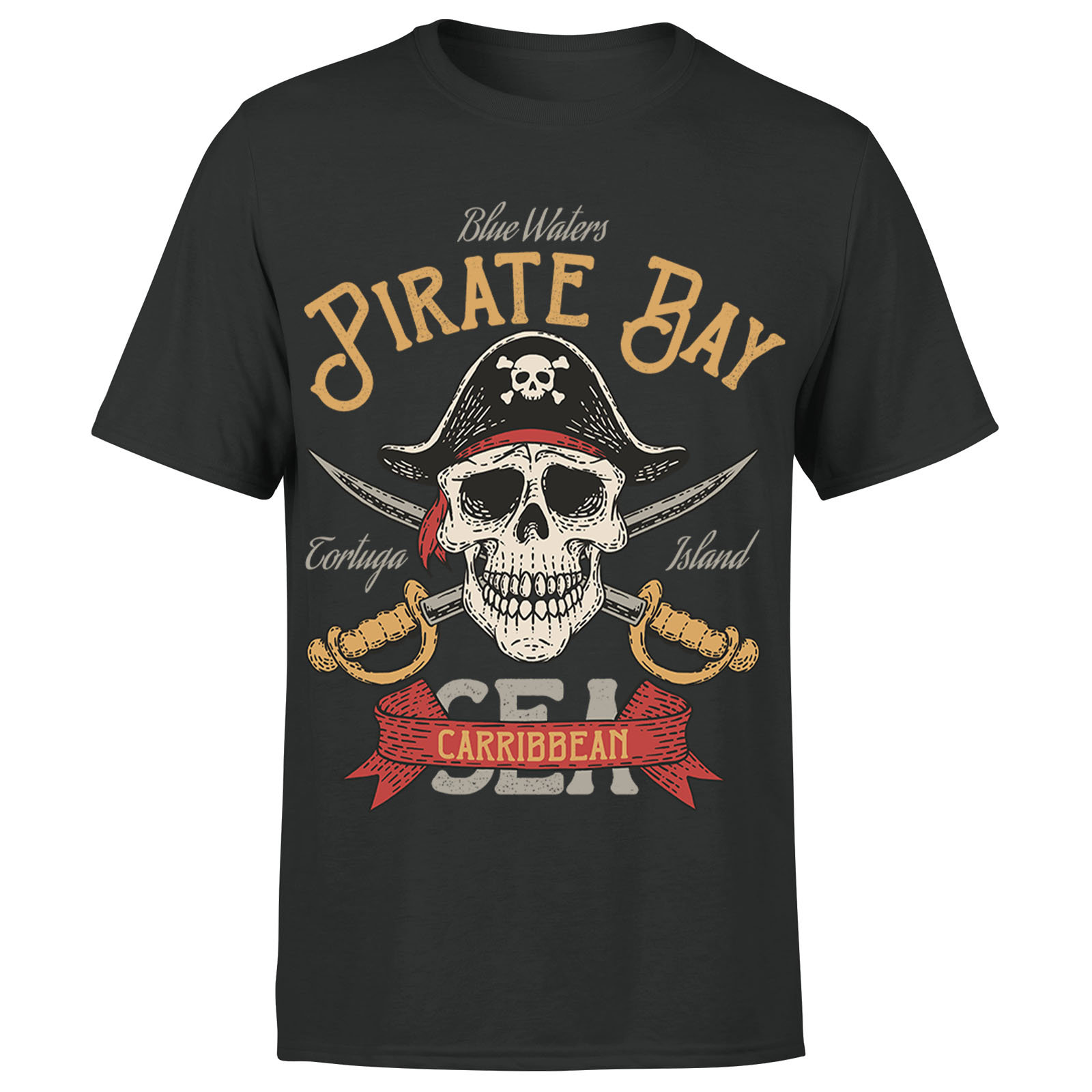 Camiseta Top Pirate Bay Calavera y Tibias Cruzadas Mar Caribe Para Hombres Niños #Or#P1#A - Imagen 3 de 12