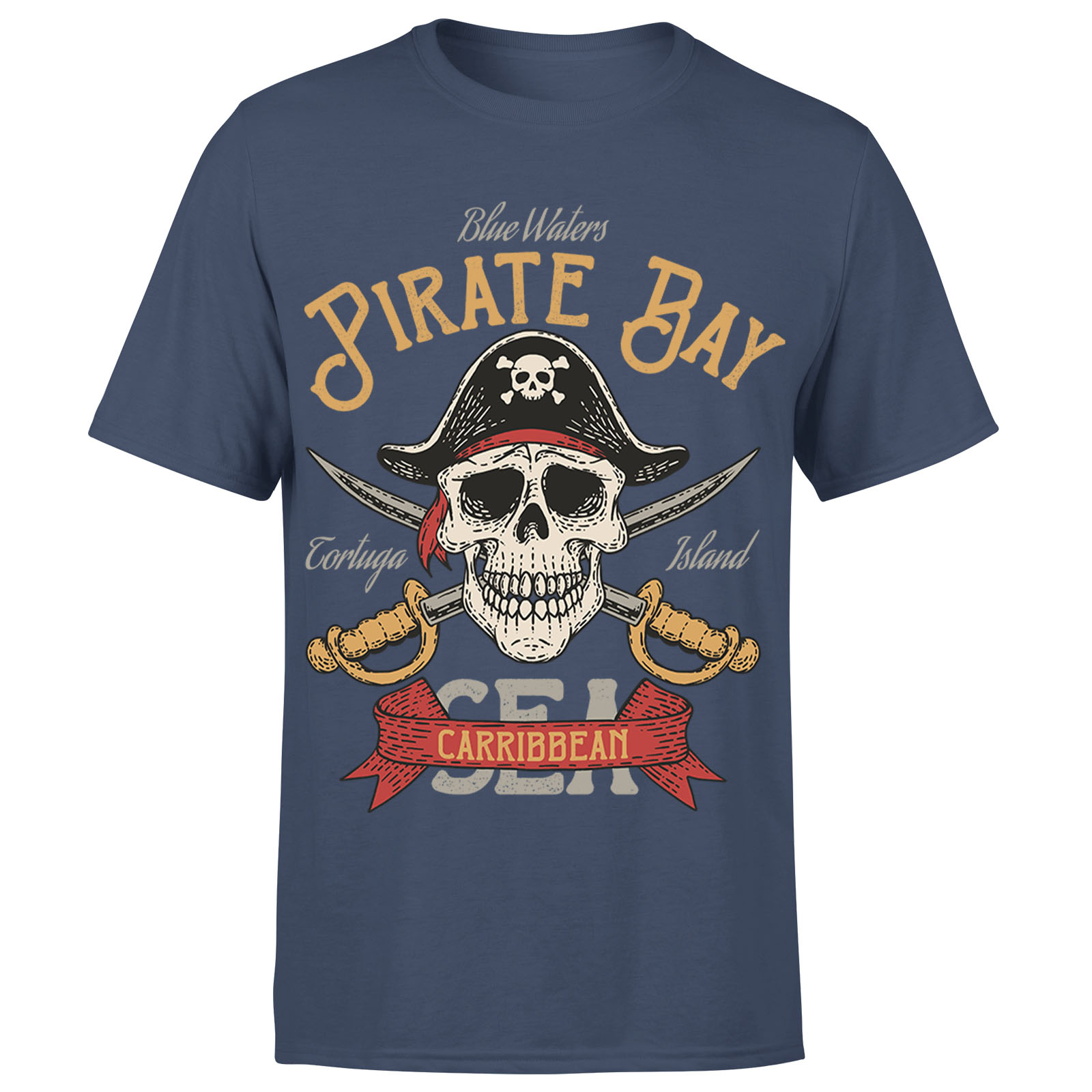 Camiseta Top Pirate Bay Calavera y Tibias Cruzadas Mar Caribe Para Hombres Niños #Or#P1#A - Imagen 5 de 12