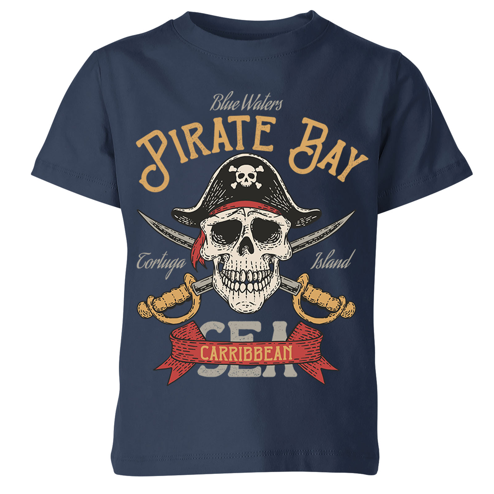 Camiseta Top Pirate Bay Calavera y Tibias Cruzadas Mar Caribe Para Hombres Niños #Or#P1#A - Imagen 6 de 12